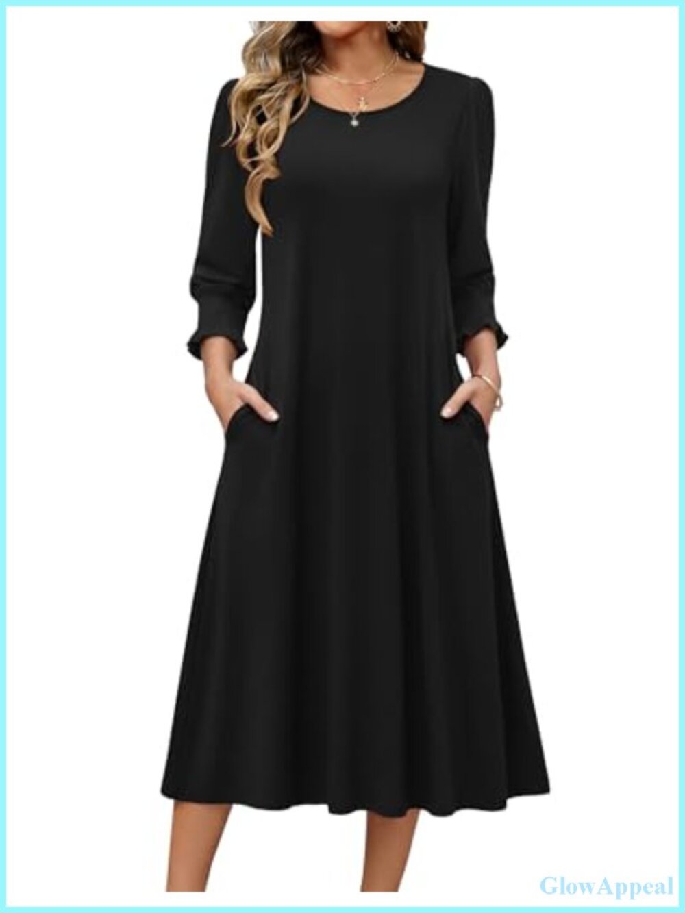 Zeagoo Women's Floral 3/4 Sleeve Midi Dress with Pockets Casual Summer